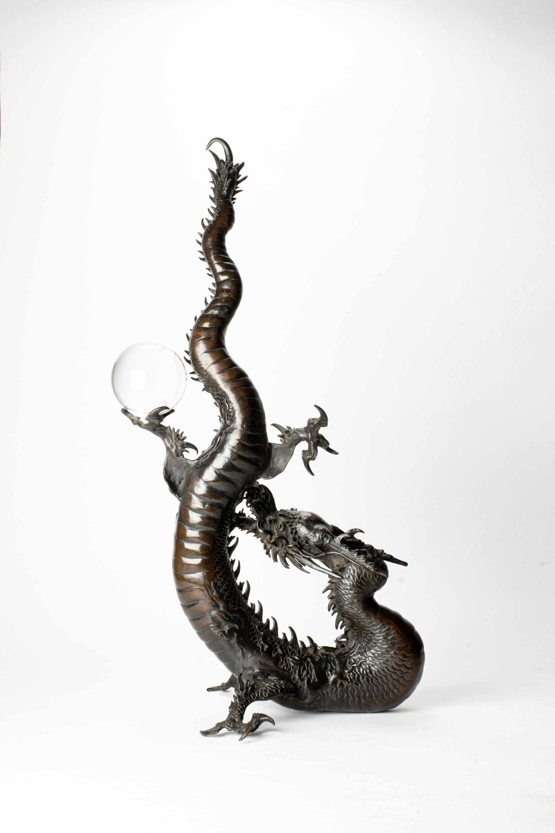 Grande okimono in bronzo raffigurante un drago-photo-1