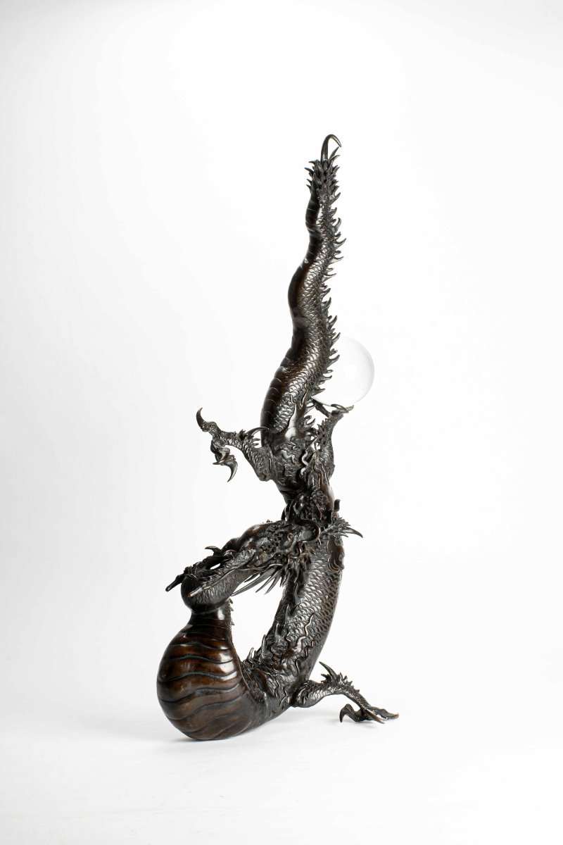 Grande okimono in bronzo raffigurante un drago-photo-2