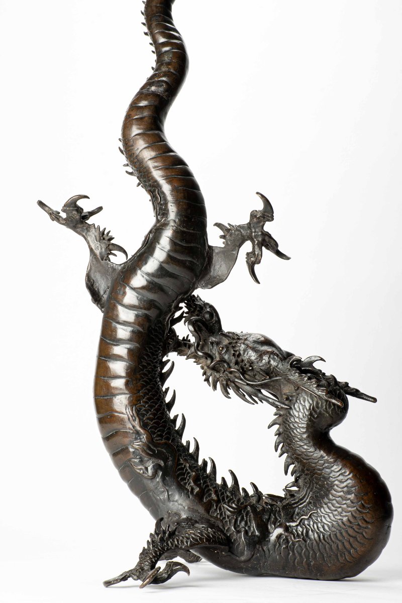 Grande okimono in bronzo raffigurante un drago-photo-3