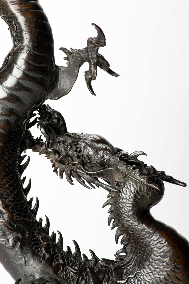 Grande okimono in bronzo raffigurante un drago-photo-4