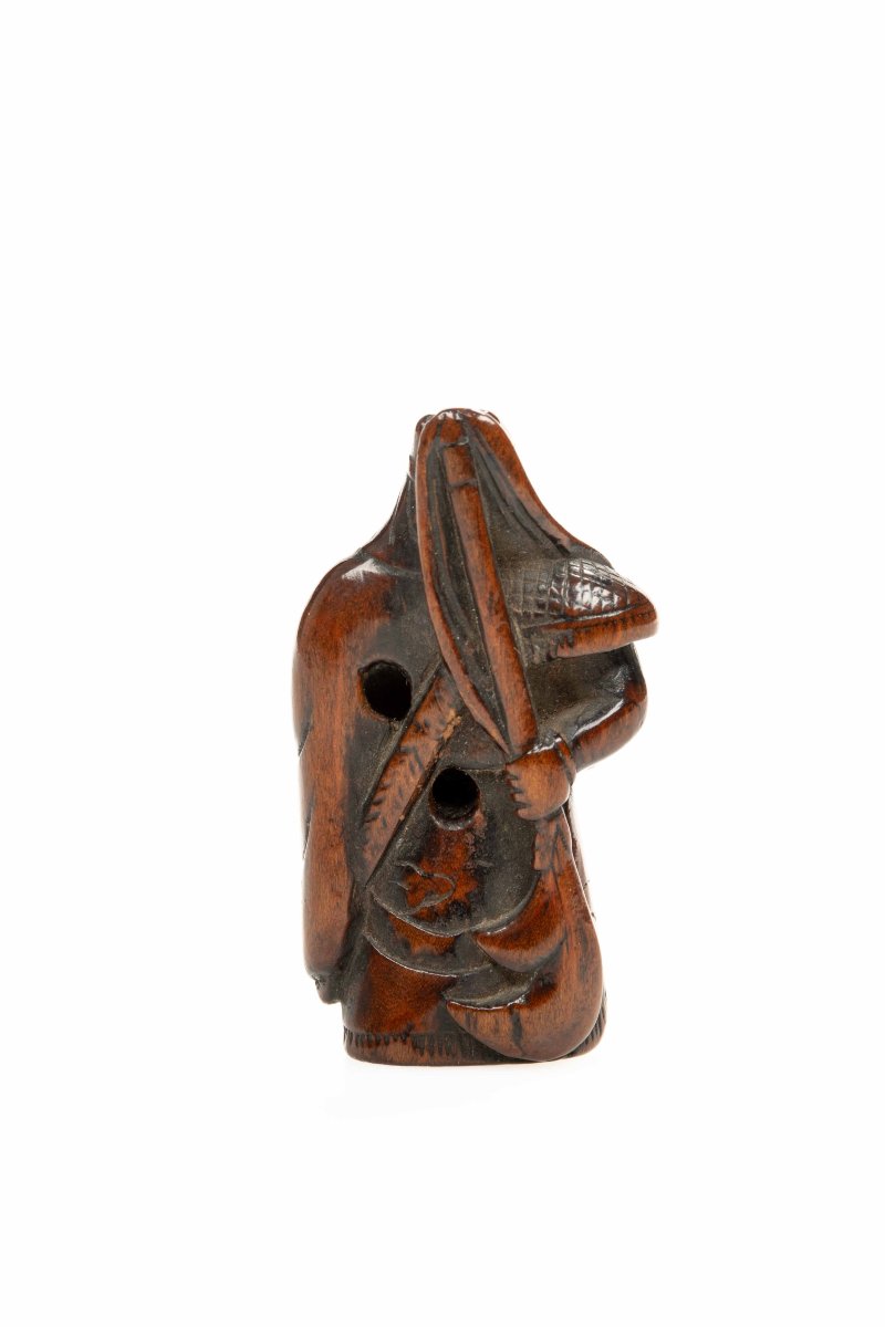  Netsuke in legno di bosso raffigurante il generale Guan Yu-photo-3