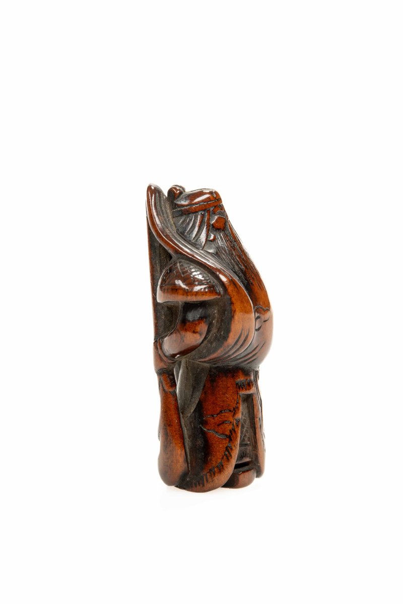  Netsuke in legno di bosso raffigurante il generale Guan Yu-photo-4