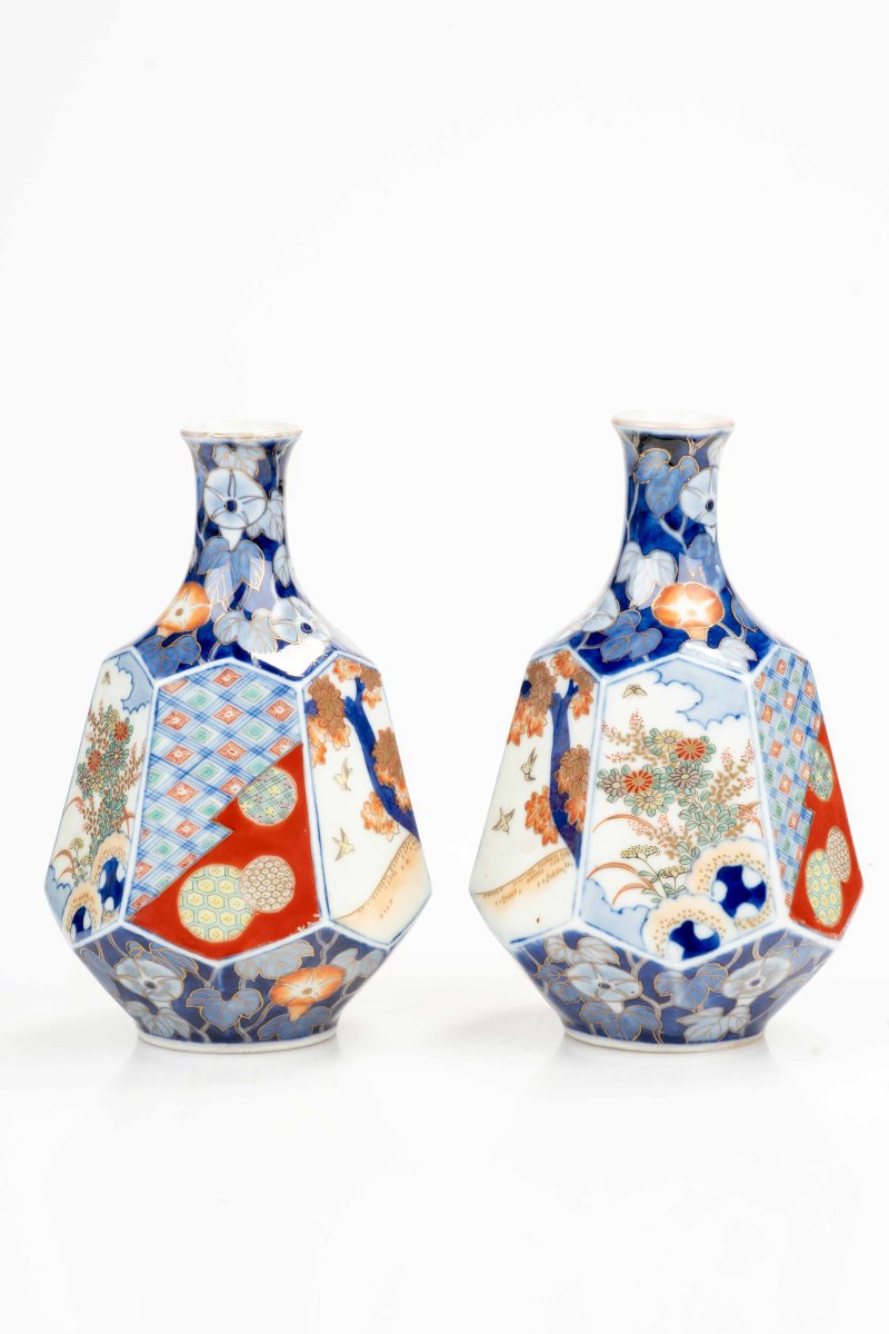Coppia di vasi Arita in porcellana Imari con marchio Fukagawa-photo-2