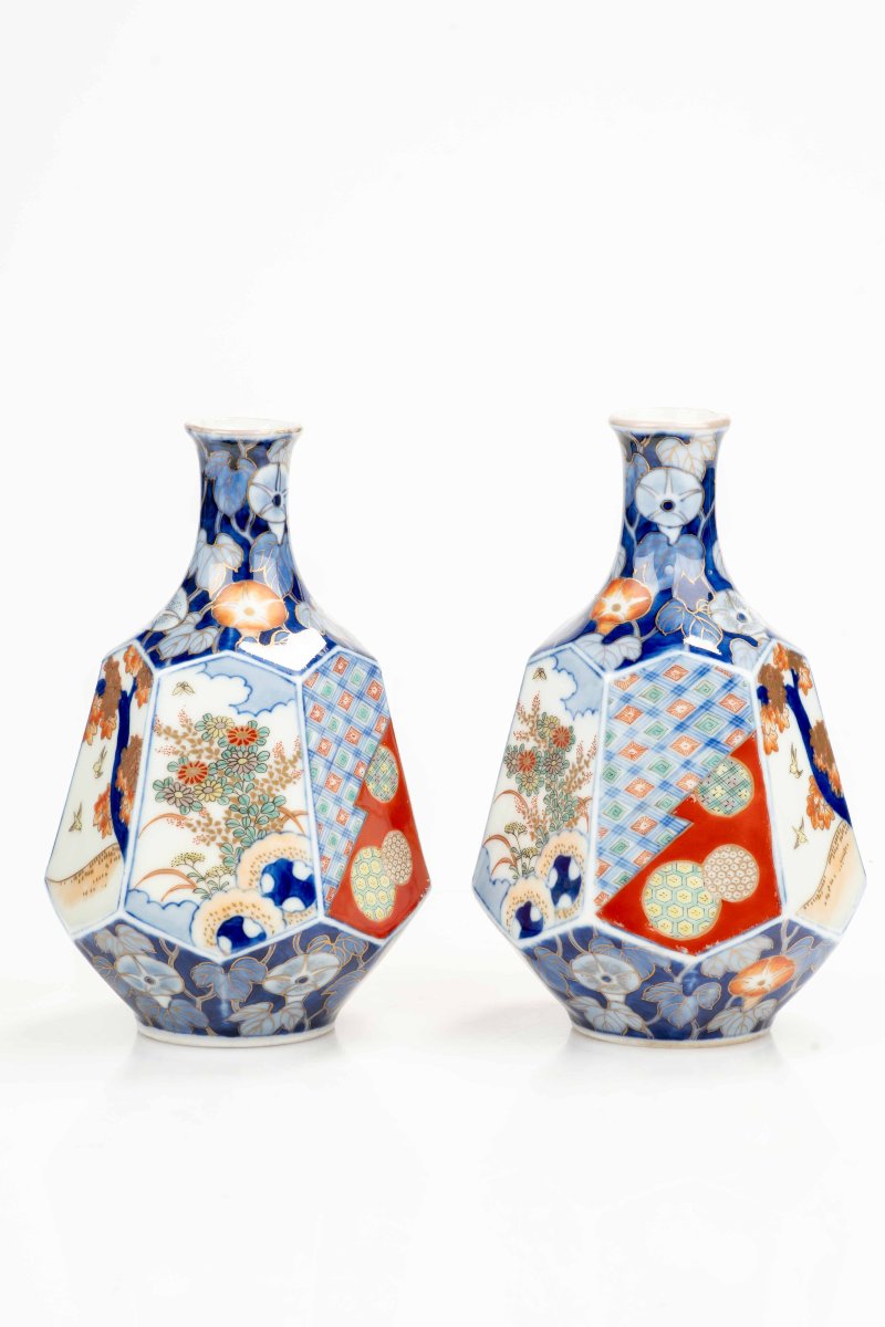 Coppia di vasi Arita in porcellana Imari con marchio Fukagawa-photo-3