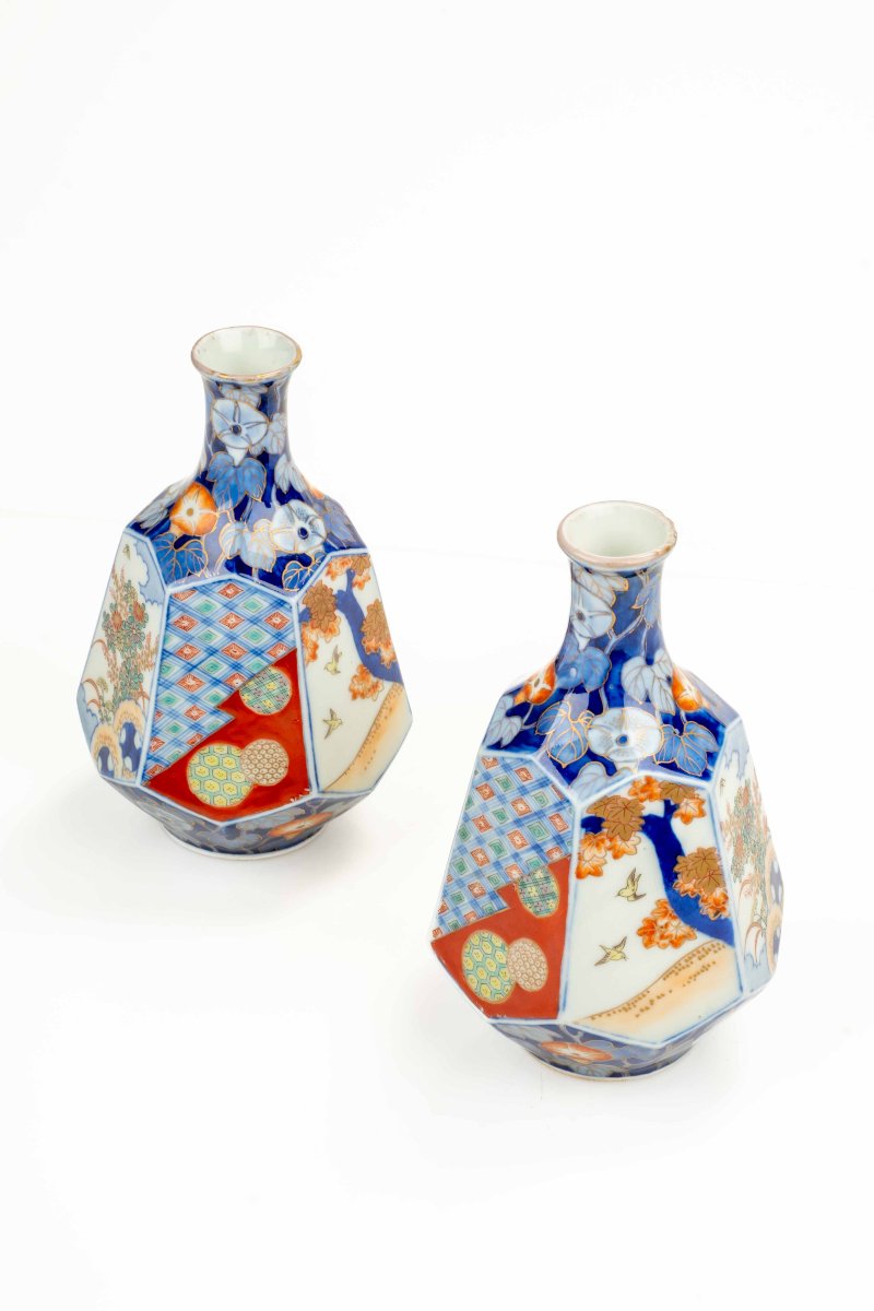 Coppia di vasi Arita in porcellana Imari con marchio Fukagawa-photo-4