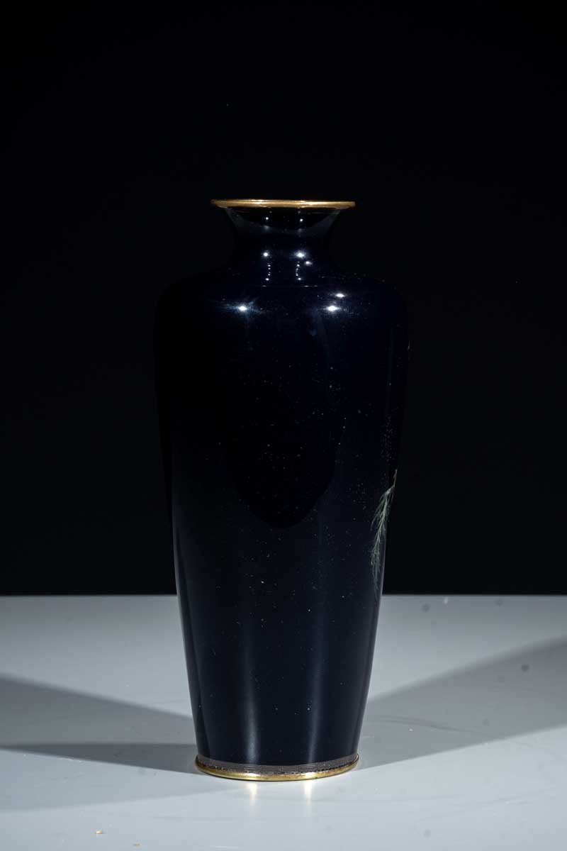 Vaso cloisonné a fondo blu raffigurante aironi e salice piangente-photo-3