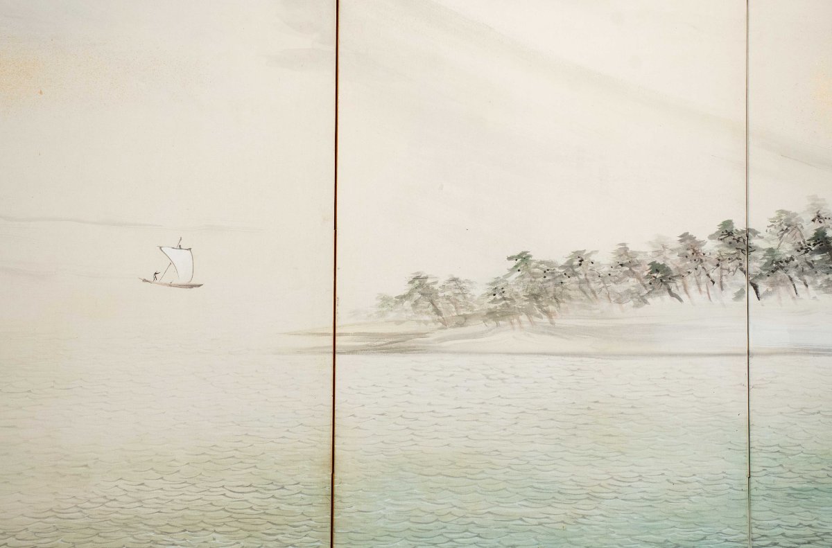 Paravento a sei pannelli raffigurante il Monte Fuji visto dal lago Kawaguchi-photo-2