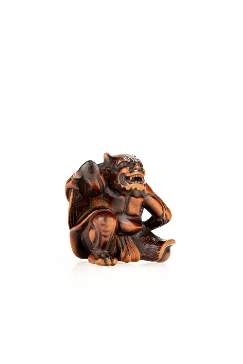 Netsuke in legno di bosso raffigurante un Oni e la festa di Setsubun-photo-3