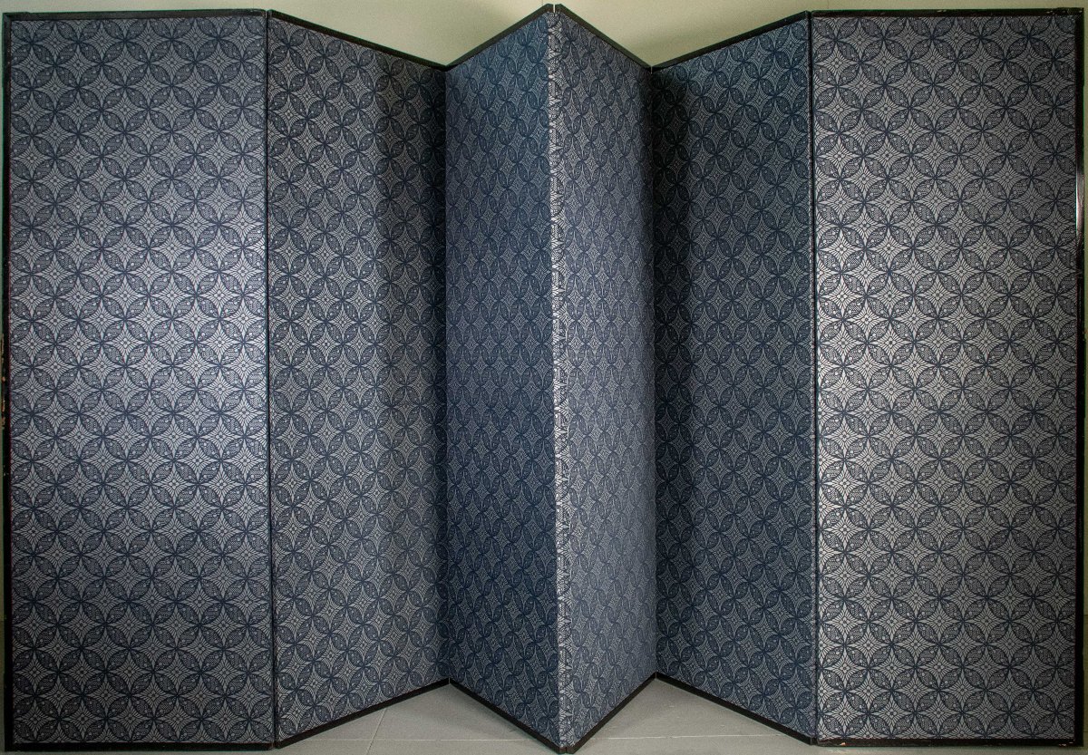 Paravento a sei pannelli raffigurante animali simbolici e peonie-photo-5