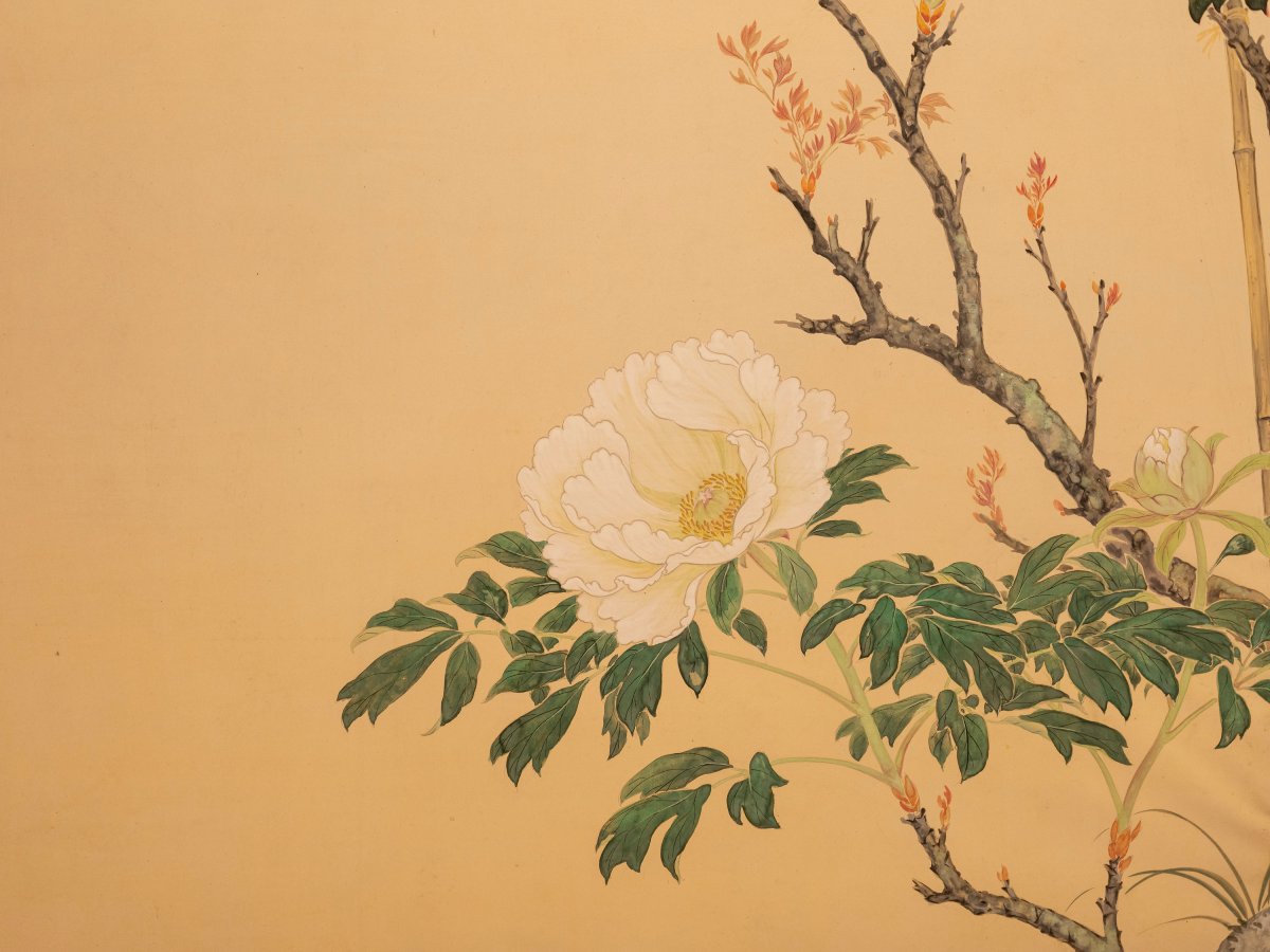 Paravento pieghevole a due ante raffigurante una scena naturalistica-photo-3