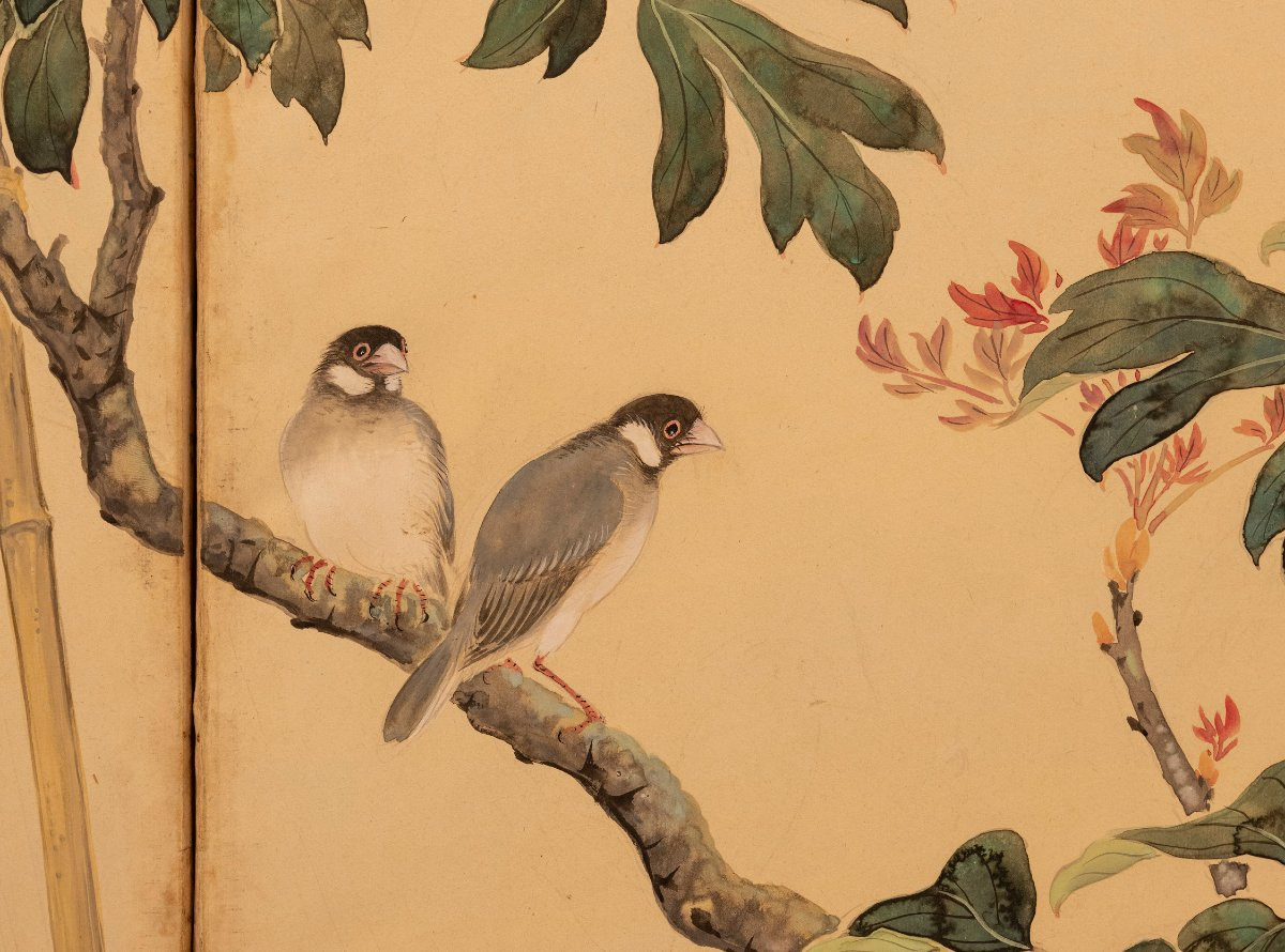 Paravento pieghevole a due ante raffigurante una scena naturalistica-photo-4