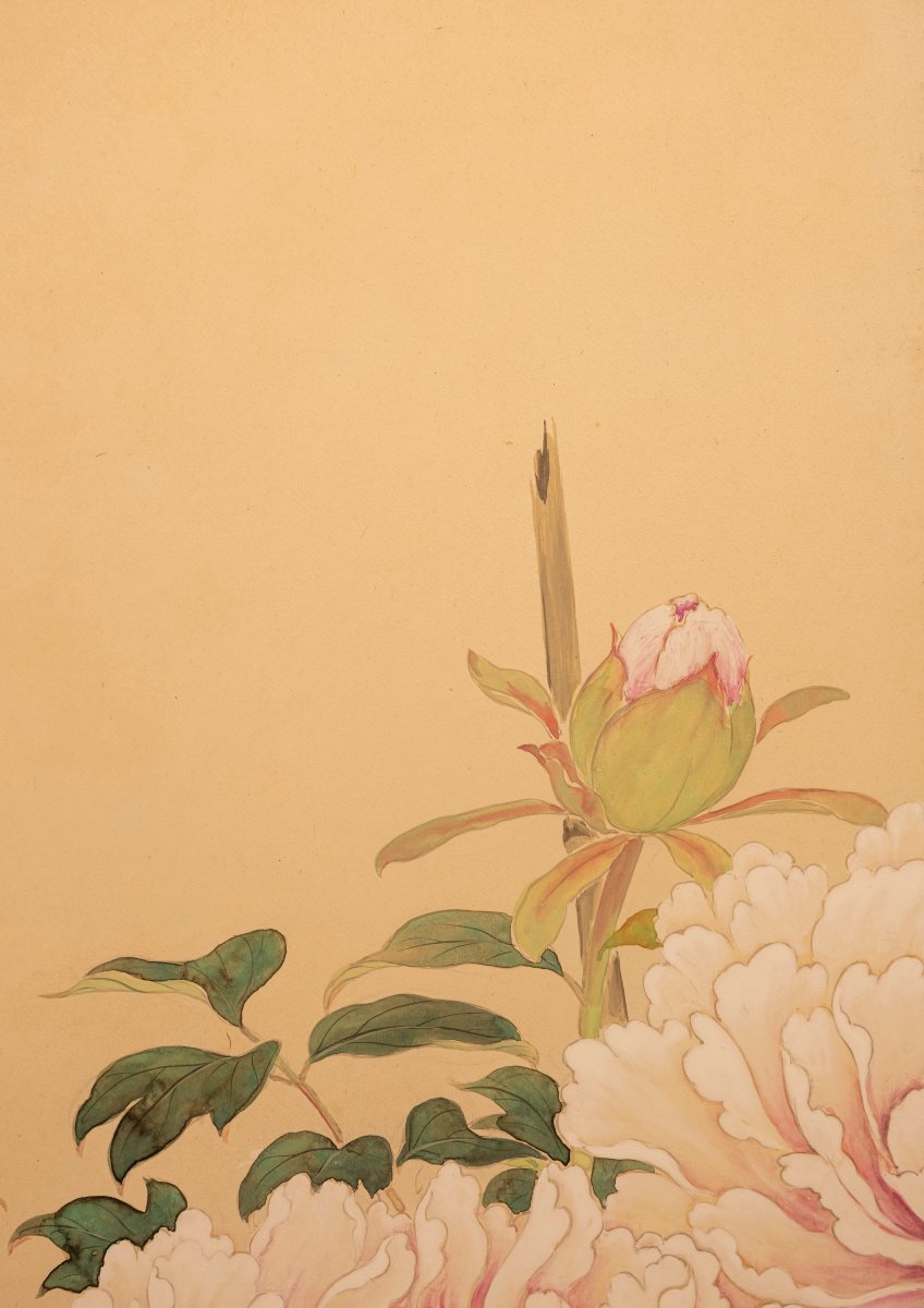 Paravento pieghevole a due ante raffigurante una scena naturalistica-photo-3