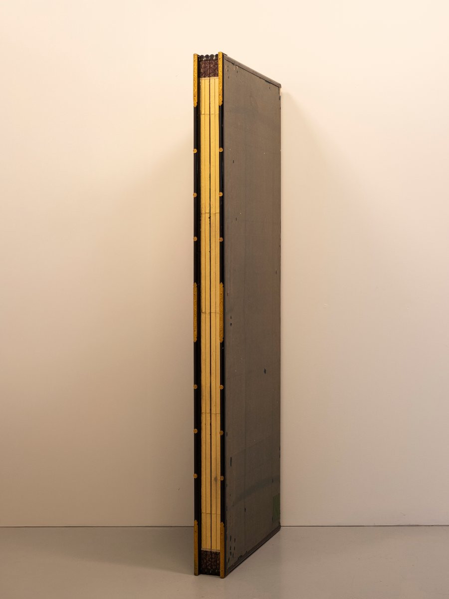 Paravento a sei pannelli con pini sotto il sole rosso-photo-7