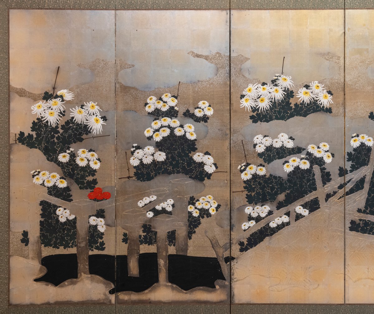 Paravento a sei pannelli in carta raffigurante un giardino di crisantemi-photo-2