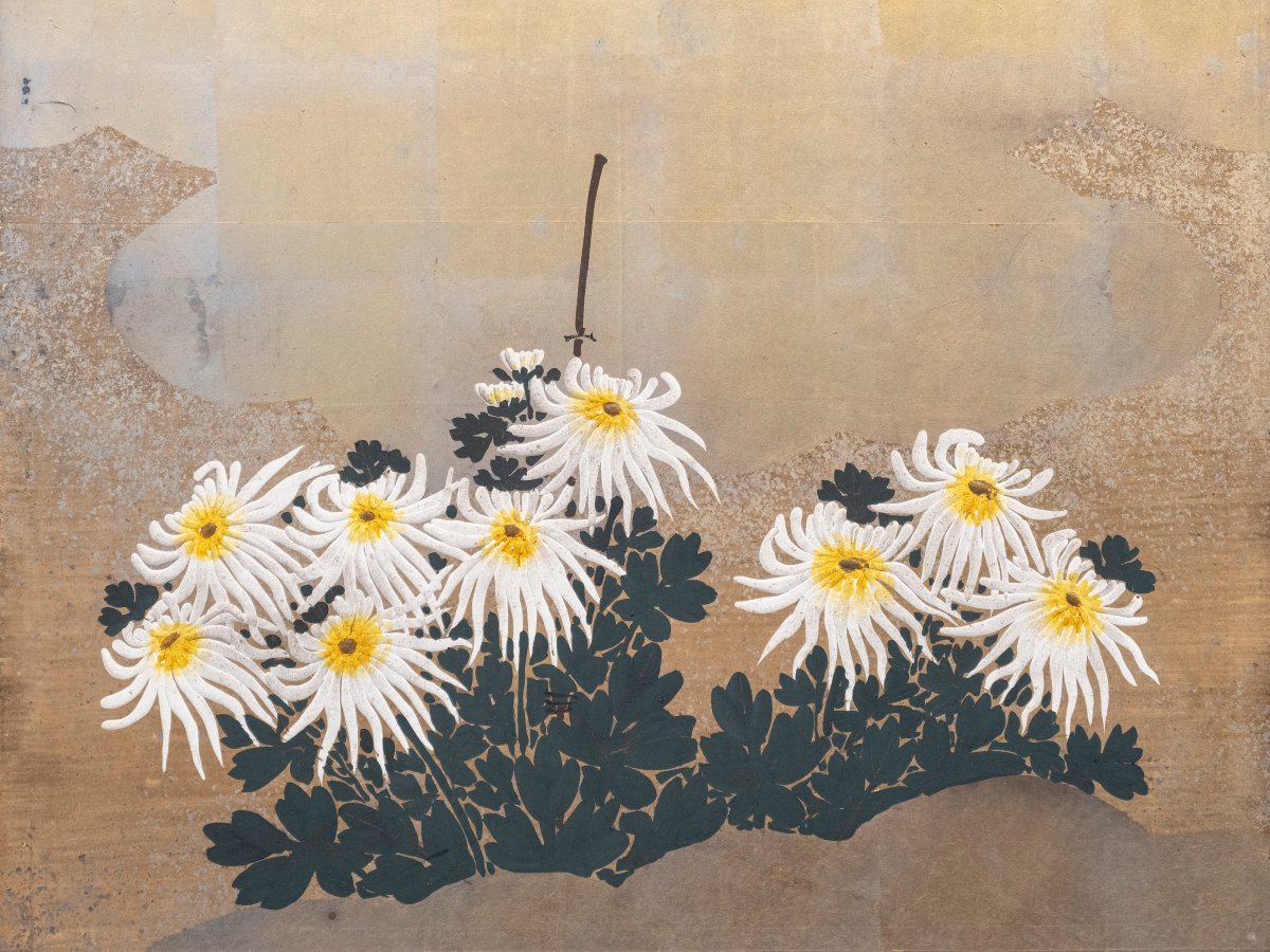 Paravento a sei pannelli in carta raffigurante un giardino di crisantemi-photo-2