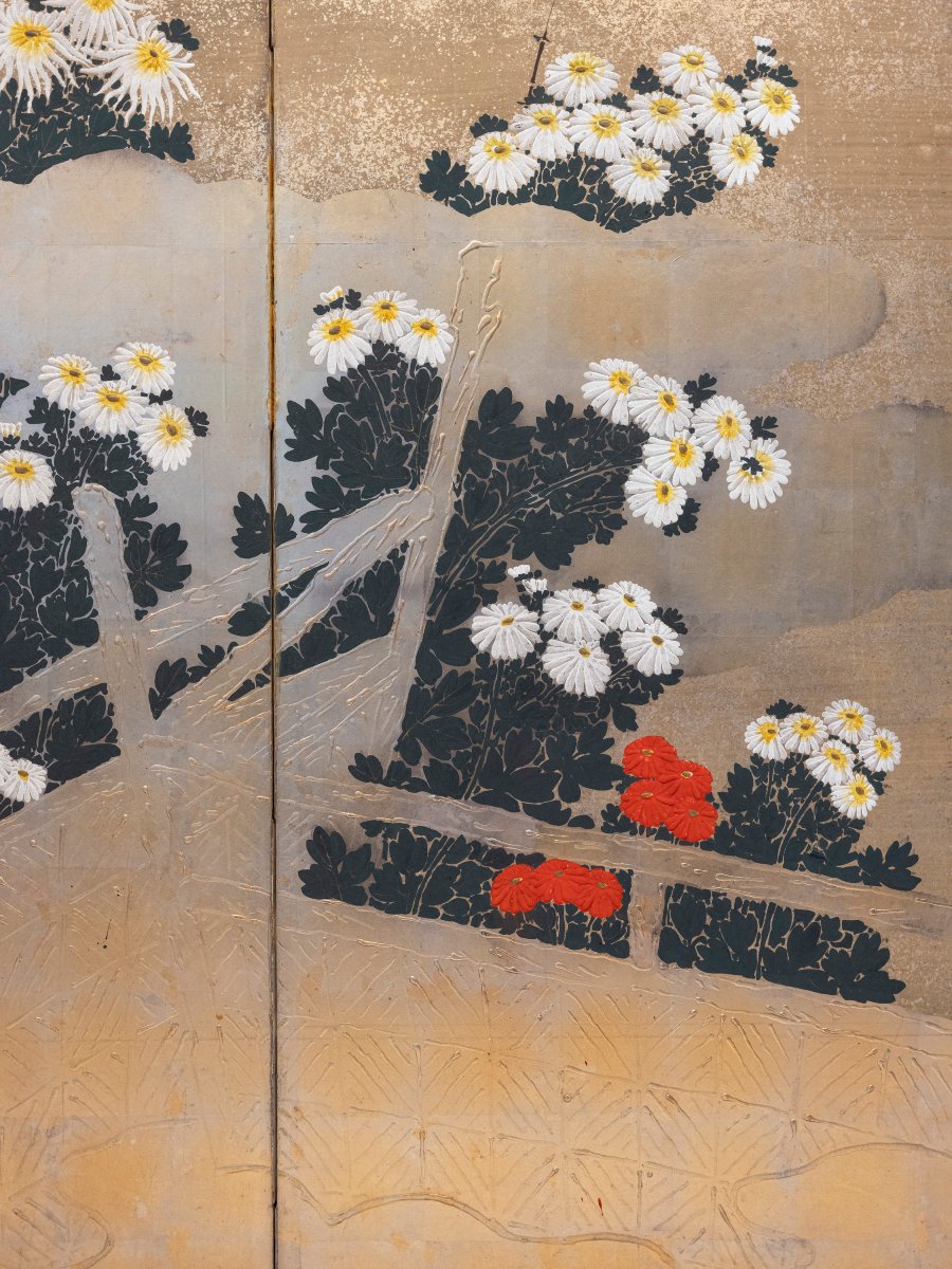 Paravento a sei pannelli in carta raffigurante un giardino di crisantemi-photo-4
