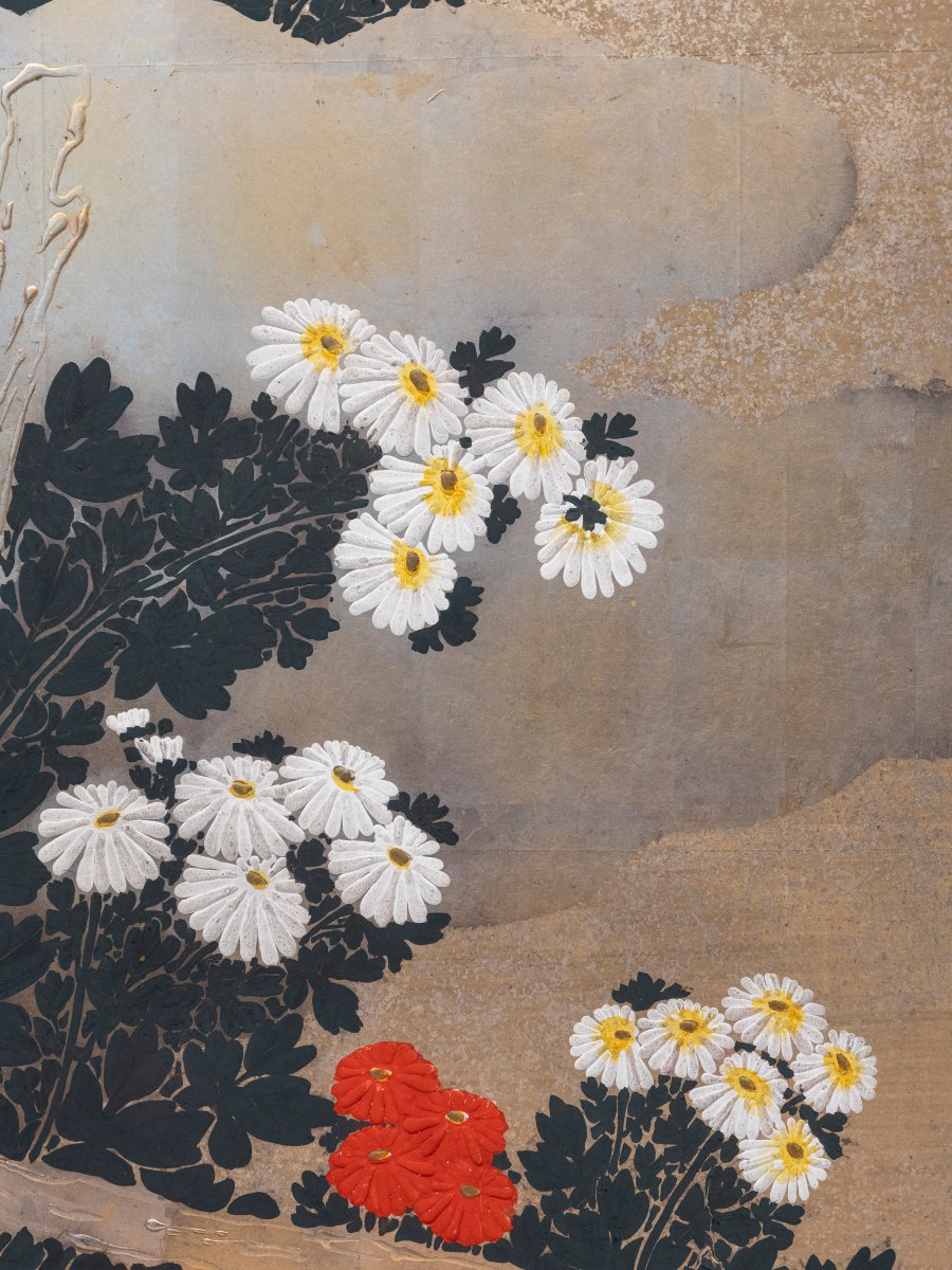 Paravento a sei pannelli in carta raffigurante un giardino di crisantemi-photo-5