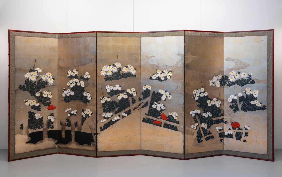 Paravento a sei pannelli in carta raffigurante un giardino di crisantemi-photo-6