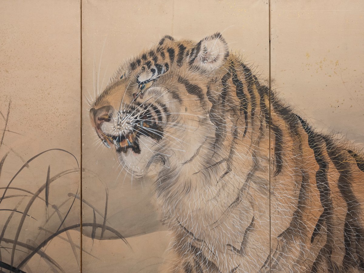 Paravento a sei pannelli raffigurante una maestosa tigre-photo-4