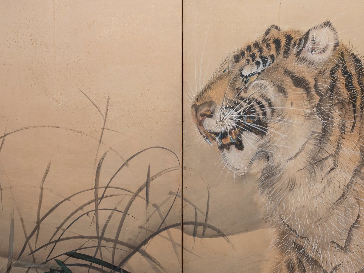 Paravento a sei pannelli raffigurante una maestosa tigre-photo-2