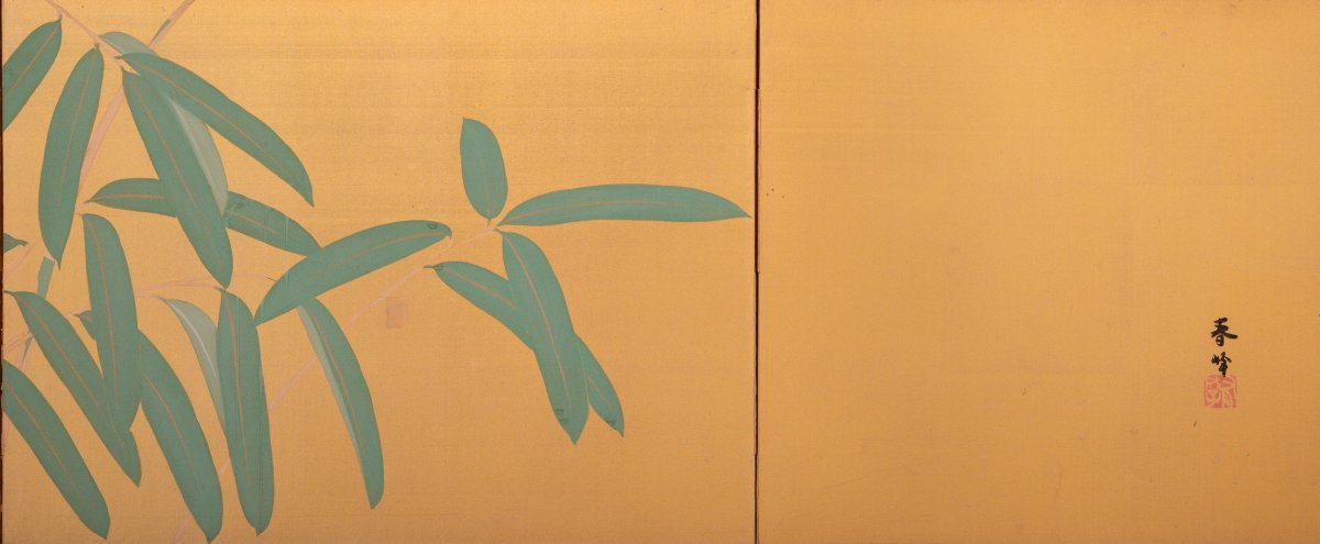 Coppia di paraventi pieghevoli giapponesi in seta a sei pannelli-photo-2