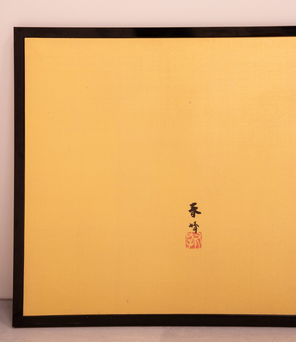 Coppia di paraventi pieghevoli giapponesi in seta a sei pannelli-photo-6