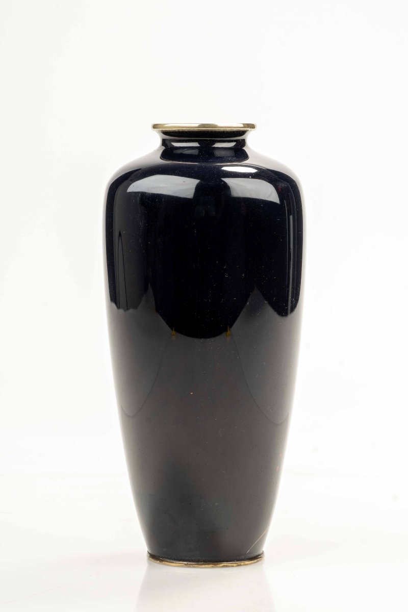 Vaso cloisonné decorato con una gru lungo le rive di un corso d’acqua-photo-2