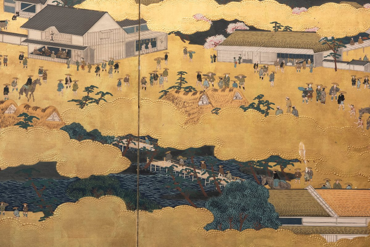 Paravento a sei pannelli raffigurante una veduta “rakuchū rakugai zu”-photo-3