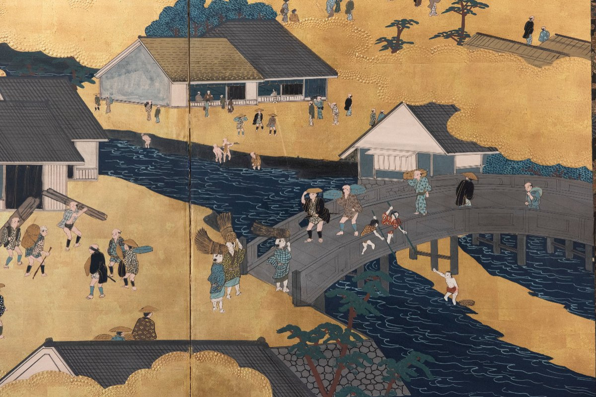 Paravento a sei pannelli raffigurante una veduta “rakuchū rakugai zu”-photo-4