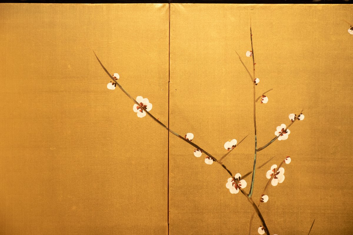 Paravento a sei pannelli dipinto su seta raffigurante un giardino primaverile-photo-3