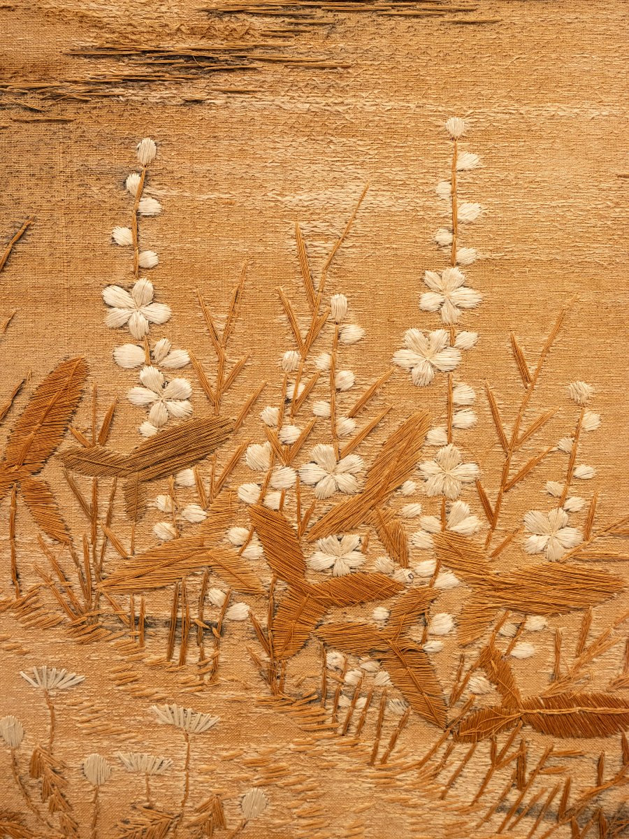 Arazzo in seta raffigurante un paesaggio con uccelli in volo-photo-5