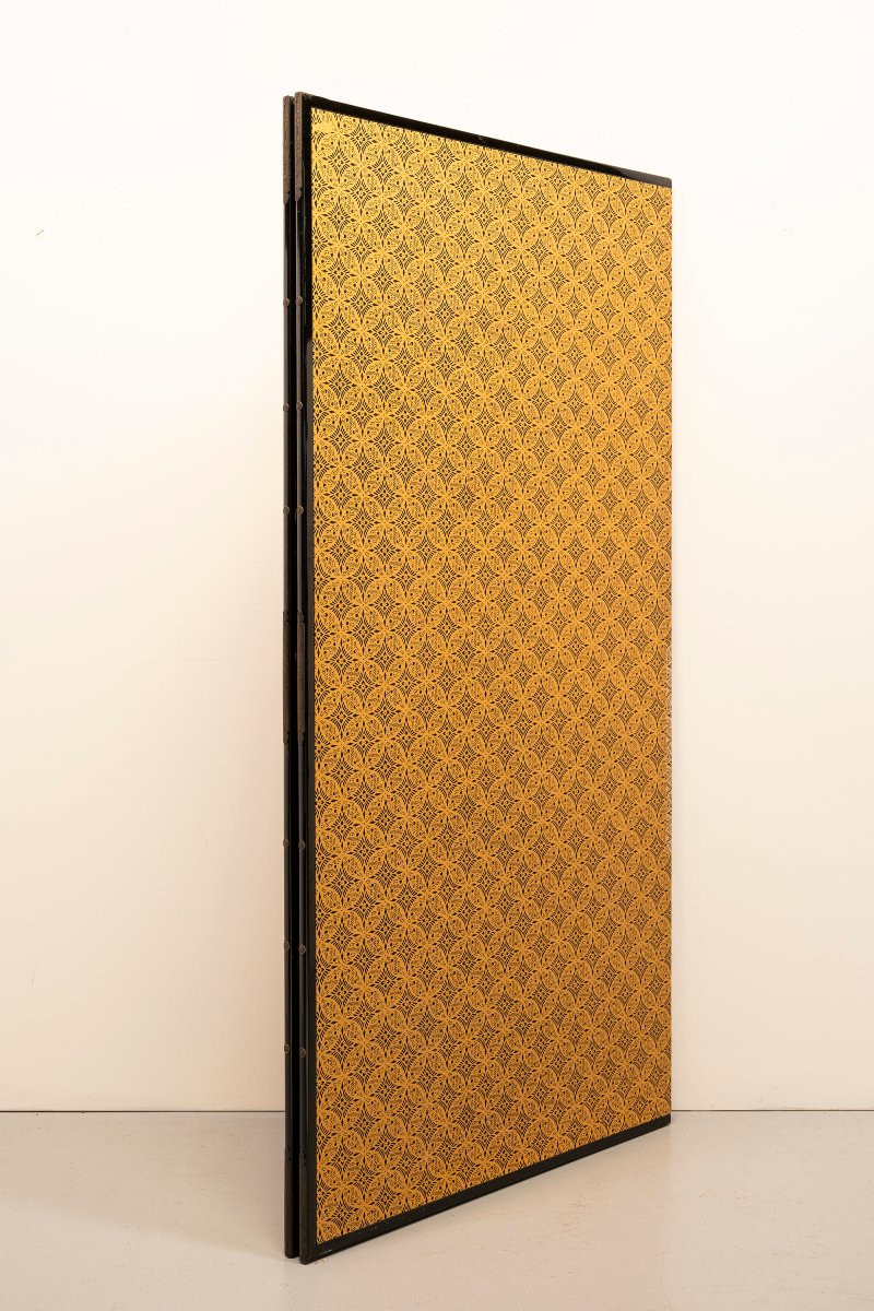 Paravento pieghevole a due pannelli con cervi su fondo dorato-photo-5