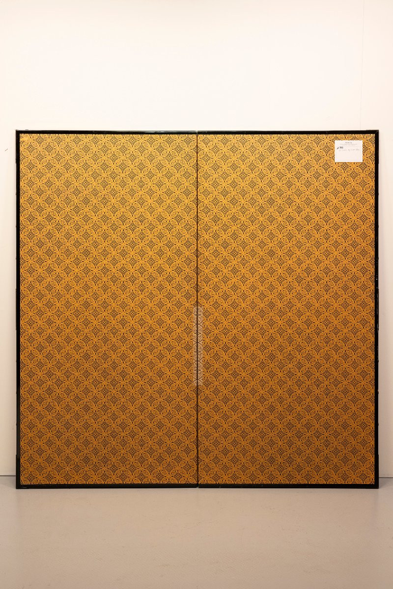 Paravento pieghevole a due pannelli con cervi su fondo dorato-photo-7