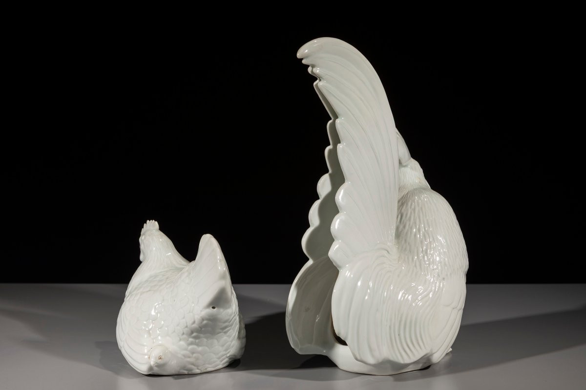 Coppia di okimono in porcellana raffiguranti gallo e gallina disponibile-photo-3