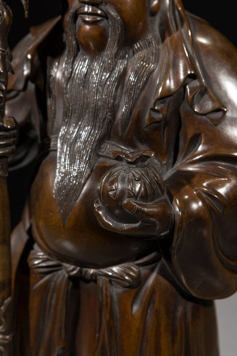 Okimono della scuola di Tokyo in bronzo raffigurante Guan Yu -photo-6