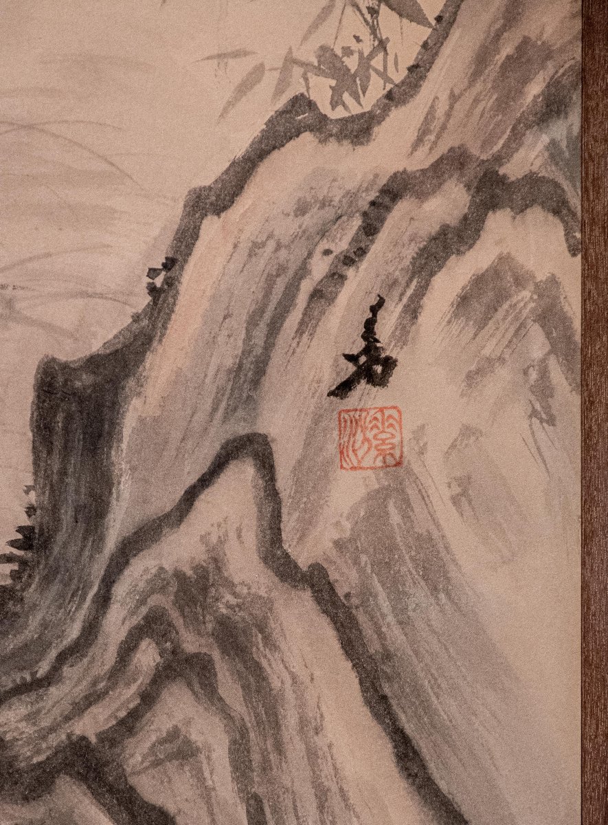 Paravento giapponese a due pannelli con gru della Manciuria e pino -photo-7