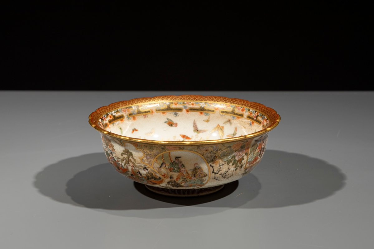 Ciotola Satsuma con fenici e ricca decorazione floreale, firmata Kaizan -photo-5