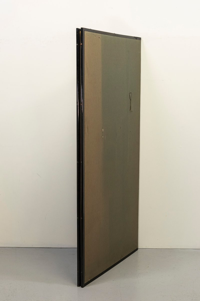 Paravento a due pannelli dipinto su seta dorata raffigurante un gallo e una gallina -photo-3