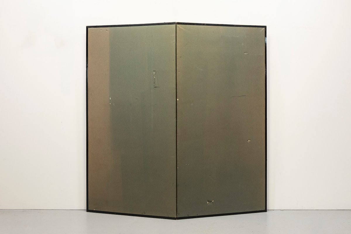 Paravento a due pannelli dipinto su seta dorata raffigurante un gallo e una gallina -photo-4