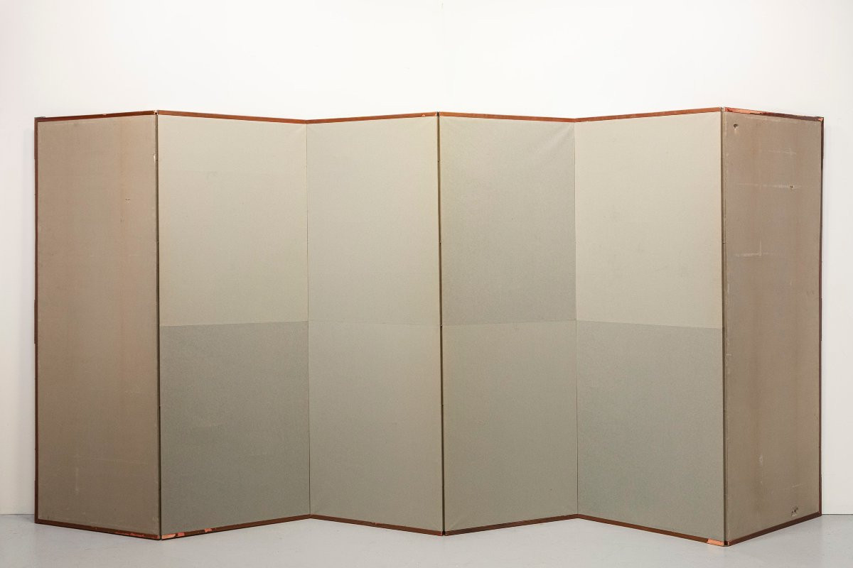 Paravento a sei pannelli con paesaggio montano a inchiostro su fondo in foglia d’argento -photo-2