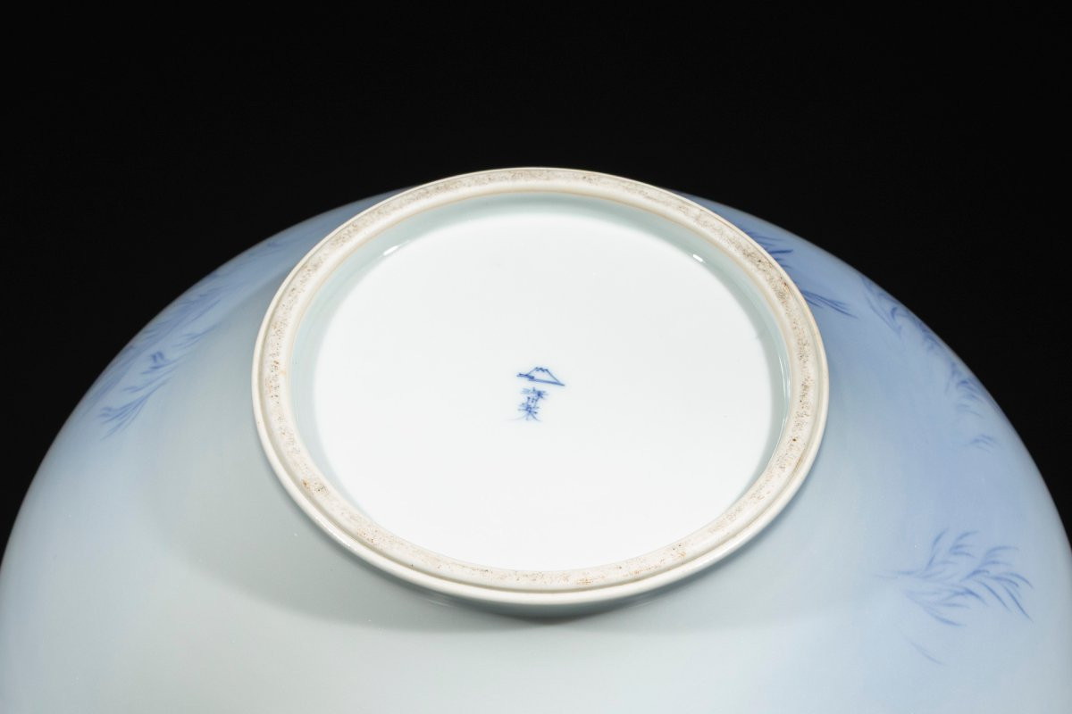 Grande vaso globulare in porcellana Fukagawa con carpe koi -photo-5