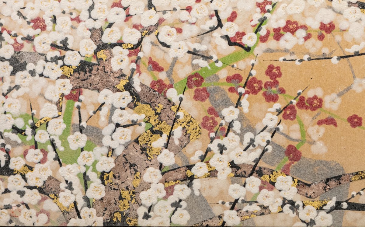 Paravento a due pannelli in carta raffigurante ciliegi in fiore -photo-3