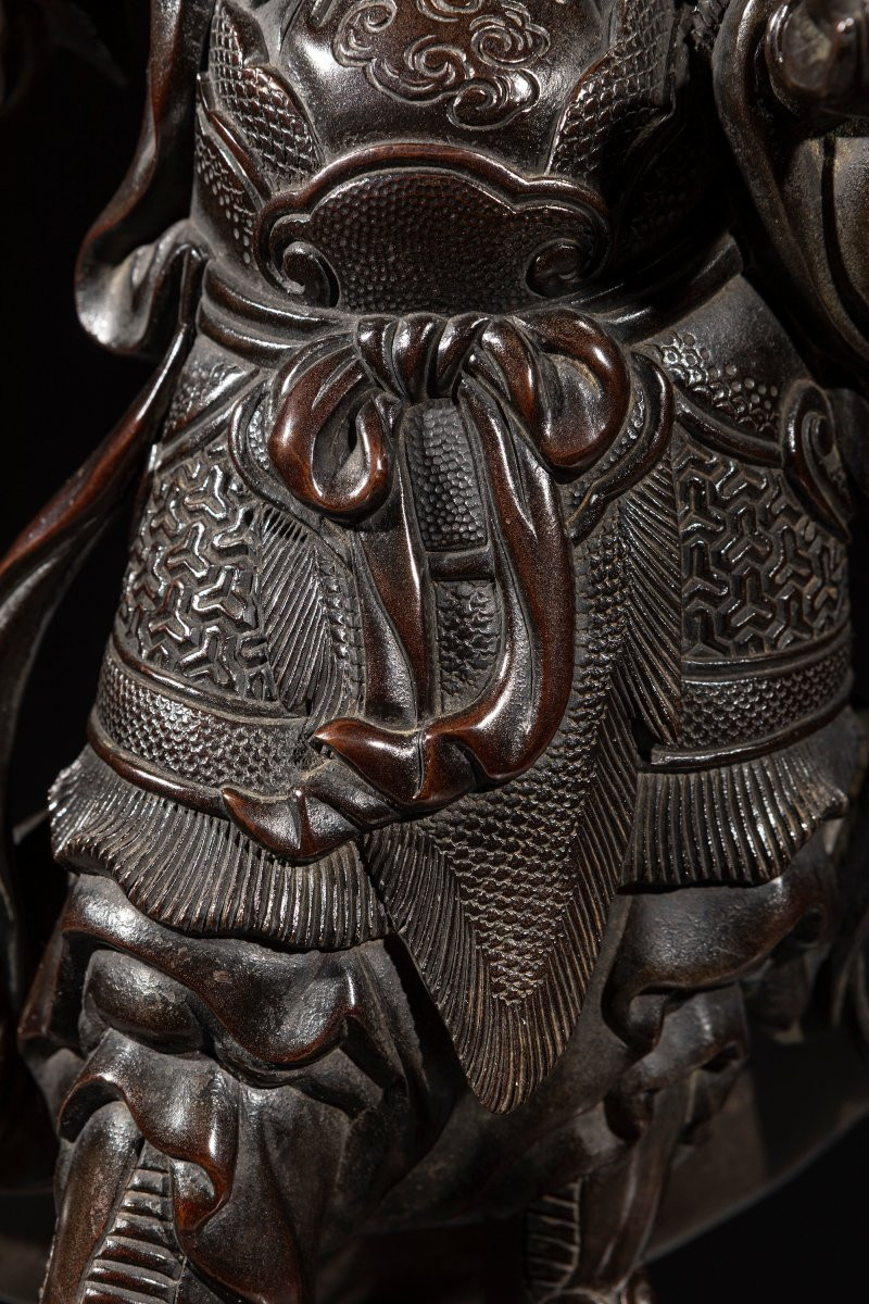 Grande scultura giapponese in bronzo raffigurante Bishamonten -photo-3