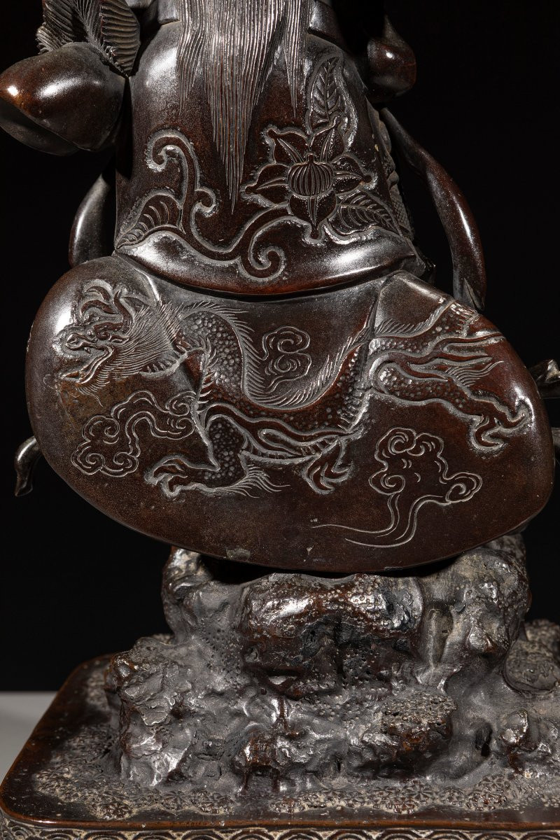 Grande scultura giapponese in bronzo raffigurante Bishamonten -photo-6