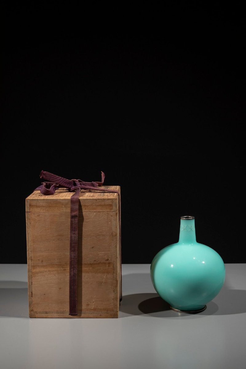 Vaso cloisonné Ando con smalto acquamarina uniforme-photo-4