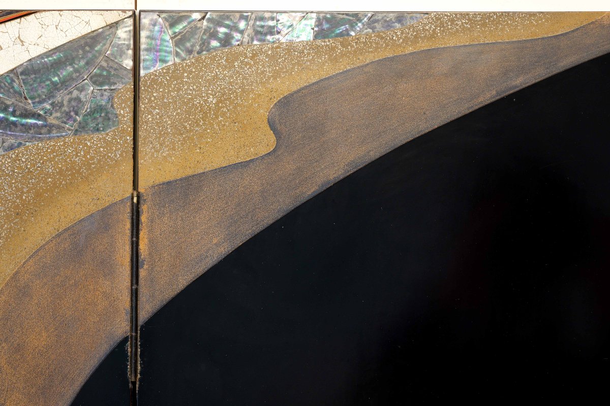 Paravento a due pannelli ‘Hohoe’ raffigurante una grande onda, firmato Gyokuhō saku -photo-3