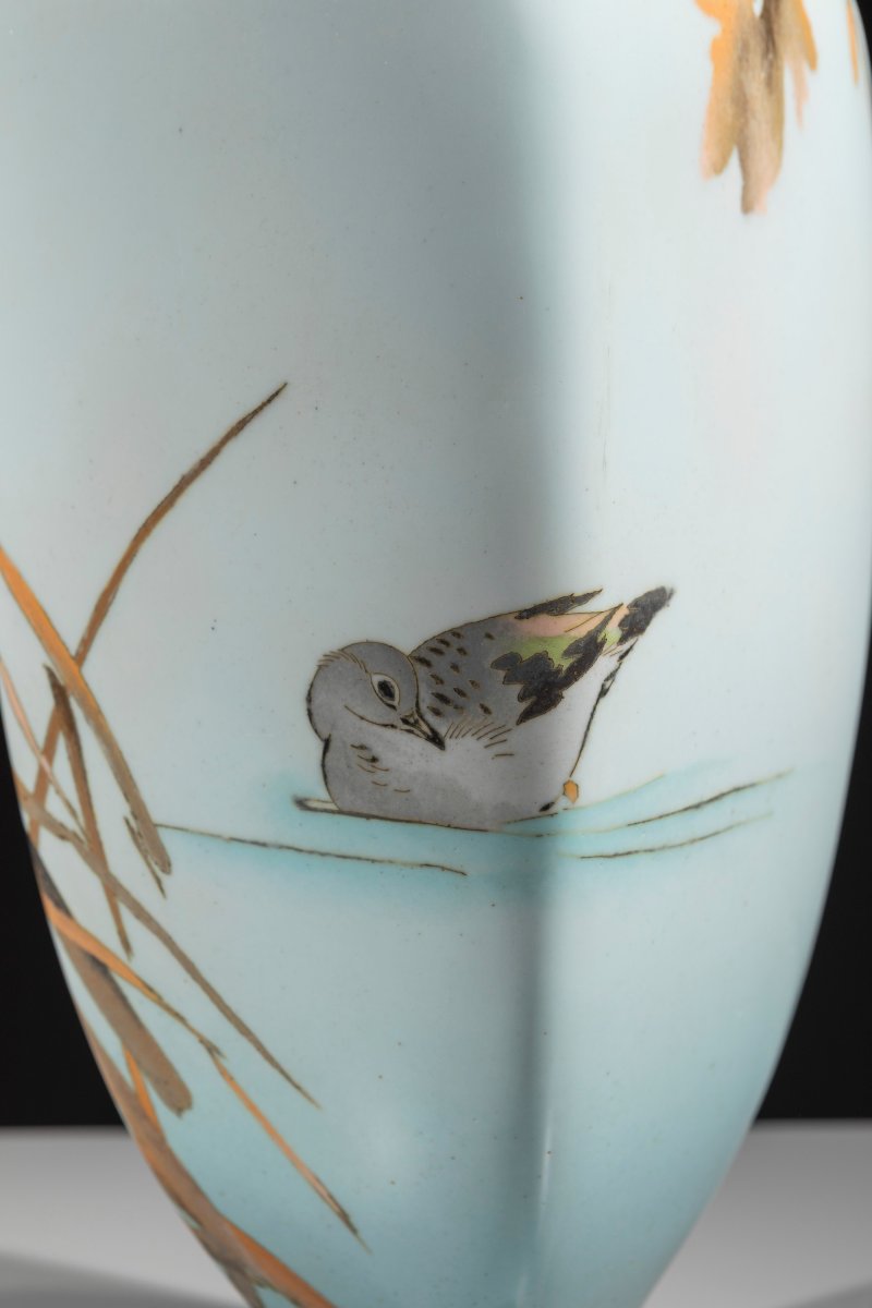 Vaso cloisonné con coppia di anatre lungo un corso d’acqua-photo-1