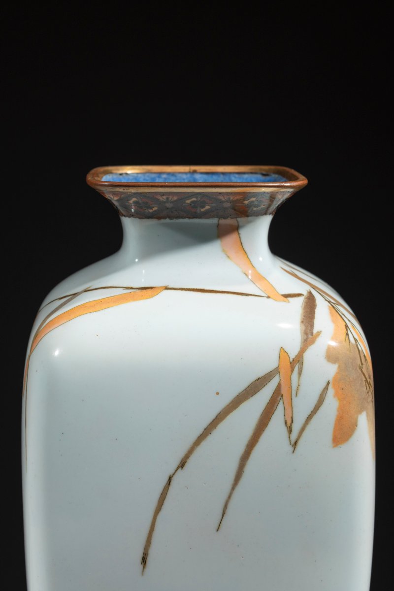 Vaso cloisonné con coppia di anatre lungo un corso d’acqua-photo-2