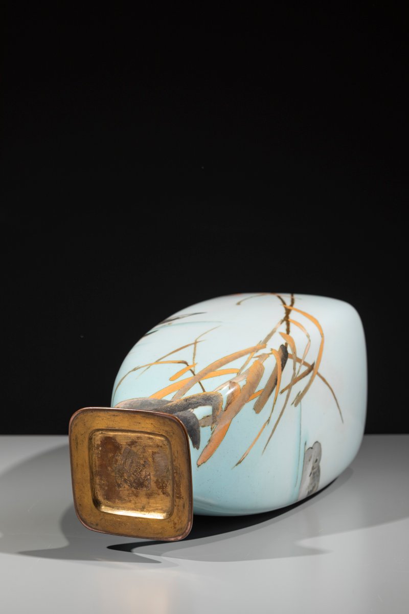 Vaso cloisonné con coppia di anatre lungo un corso d’acqua-photo-5