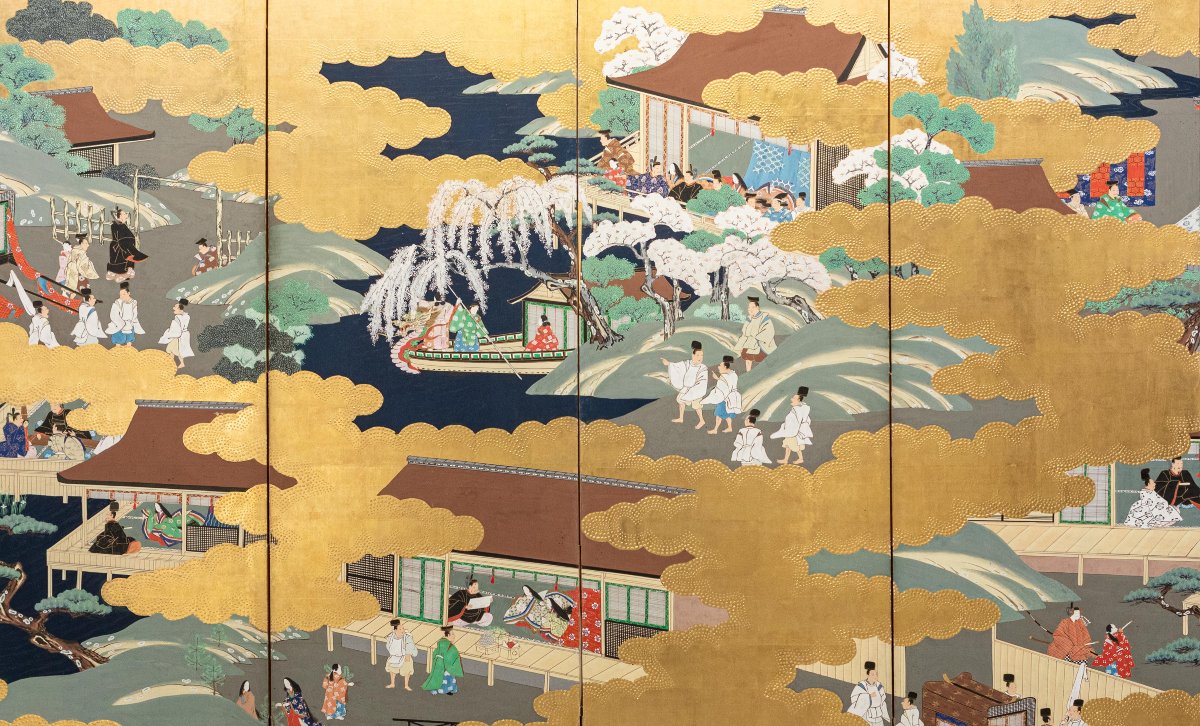 Paravento a sei pannelli con scene dal Genji Monogatari -photo-3